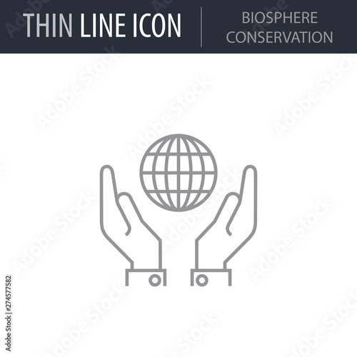 Symbol of Biosphere Conservation. Thin line Icon of Power And Energy. Stroke Pictogram Graphic for Web Design. Quality Outline Vector Symbol Concept. Premium Mono Linear Beautiful Plain Laconic Logo