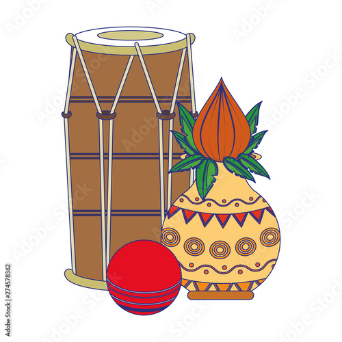 Indian tabla drums with lotus flower blue lines
