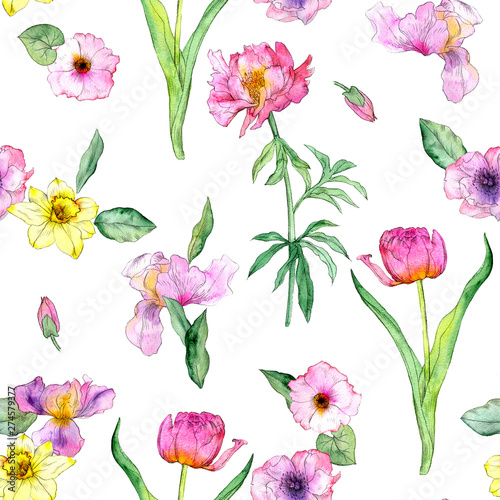 seamless pattern with pink peony flower © cat_arch_angel
