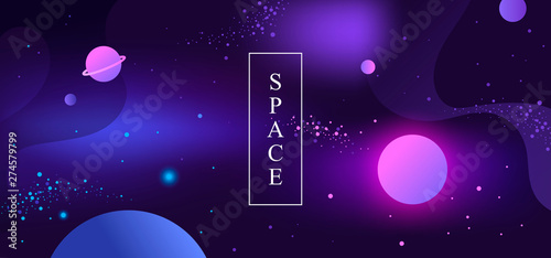 Horizontal banner. Dark space background. Universe, galaxy, stars. Vector illustration. EPS 10