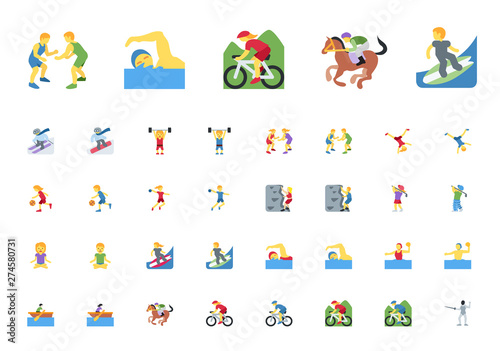 Sportsman, sport people man, woman persons icons, vector illustration symbols emojis, characters set, collection in flat cartoon style.