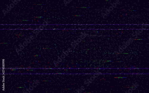 Glitch no signal. Minimal VHS backdrop. Video problem template. Pixel noise and color digital distortions. Video game glitch. HDTV error. Vector illustration