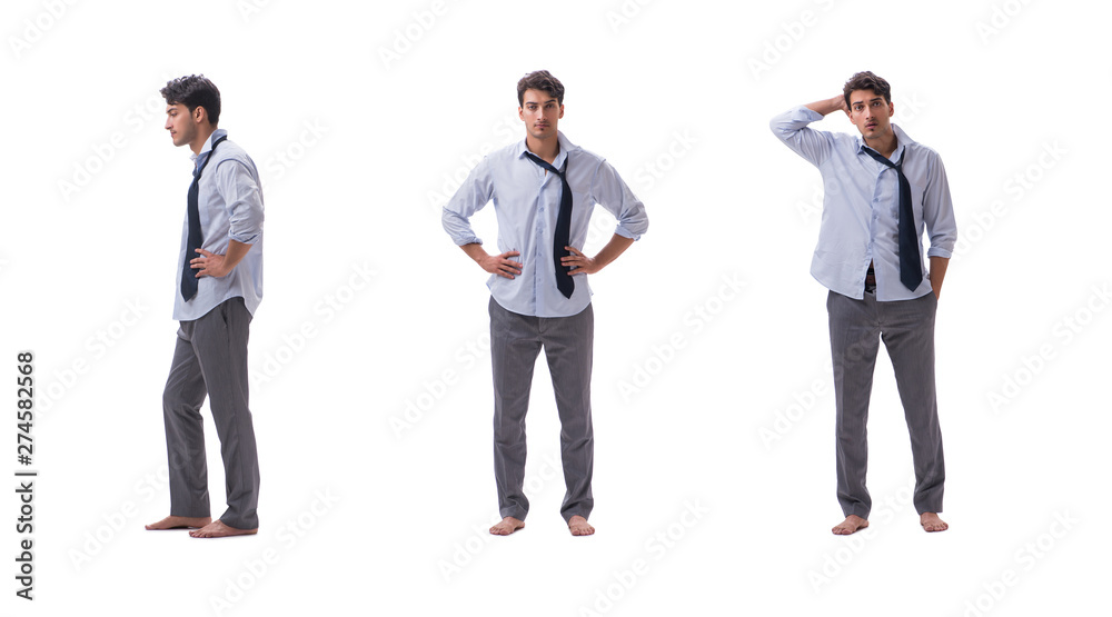 Young barefooted businessman isolated on white Young barefooted businessman isolated on white