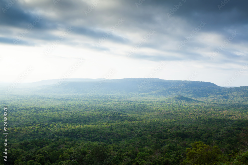 Aerial view of a tropical forest near Cambodia border.