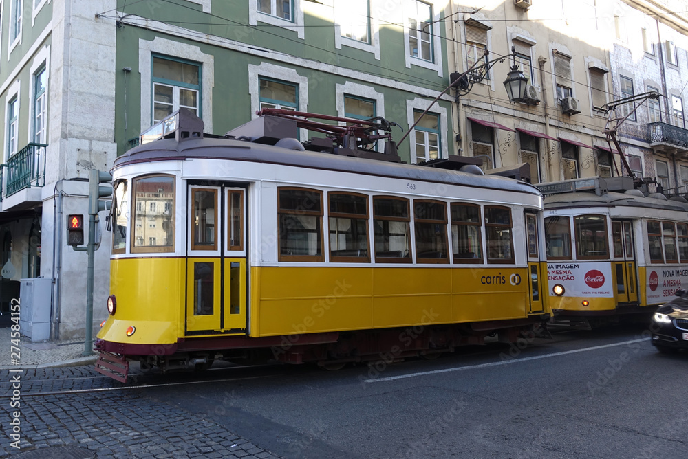 Portugal Lisbon yellow tram landscape