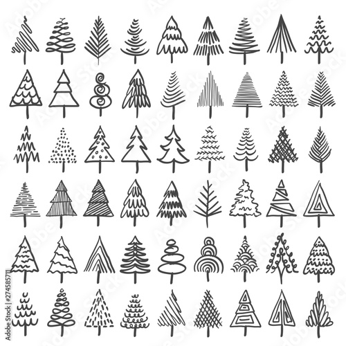54 Icon set of Hand drawn Trees