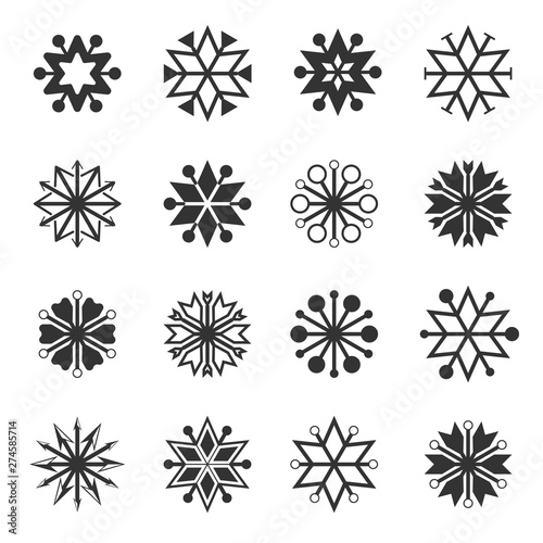 Hexagram star flower Icon Set back and white