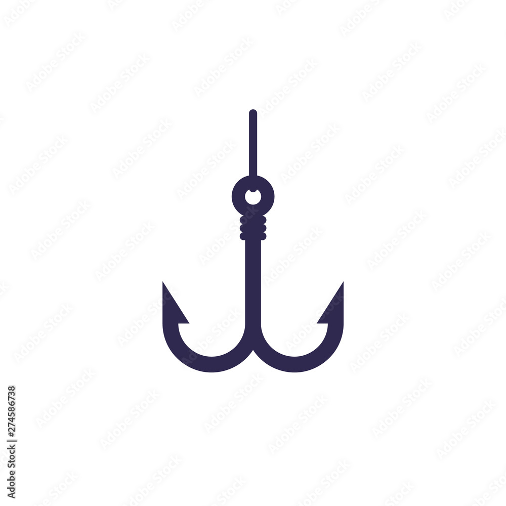 Fishing hook with line, icon on white Fishing hook with line, icon on white
