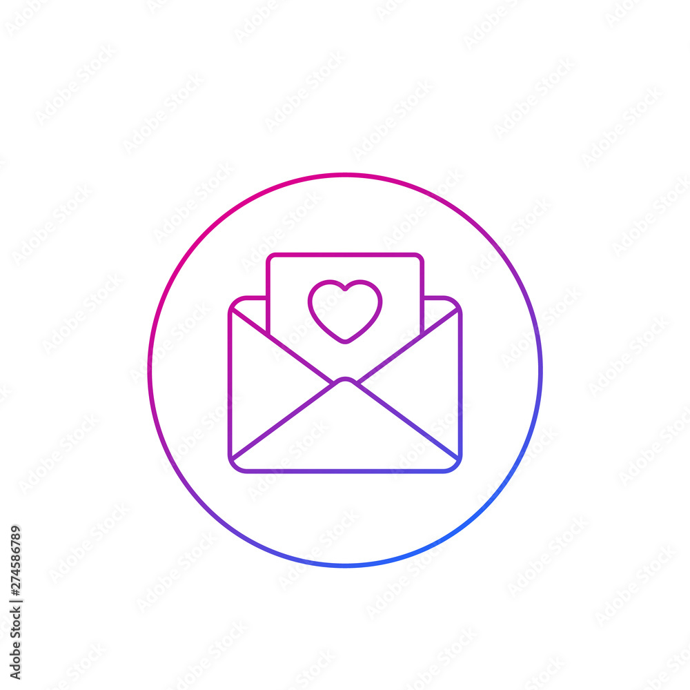 love letter with heart, line icon love letter with heart, line icon
