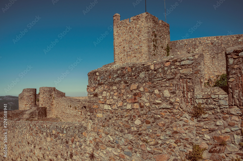 Close-up of thick stone wall with tower at the Marvao Castle