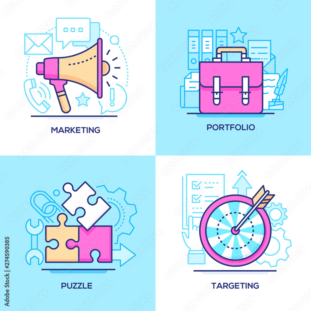 Business - set of line design style colorful illustrations