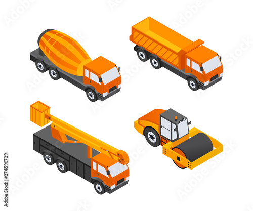 Construction Vehicles - modern vector isometric colorful elements