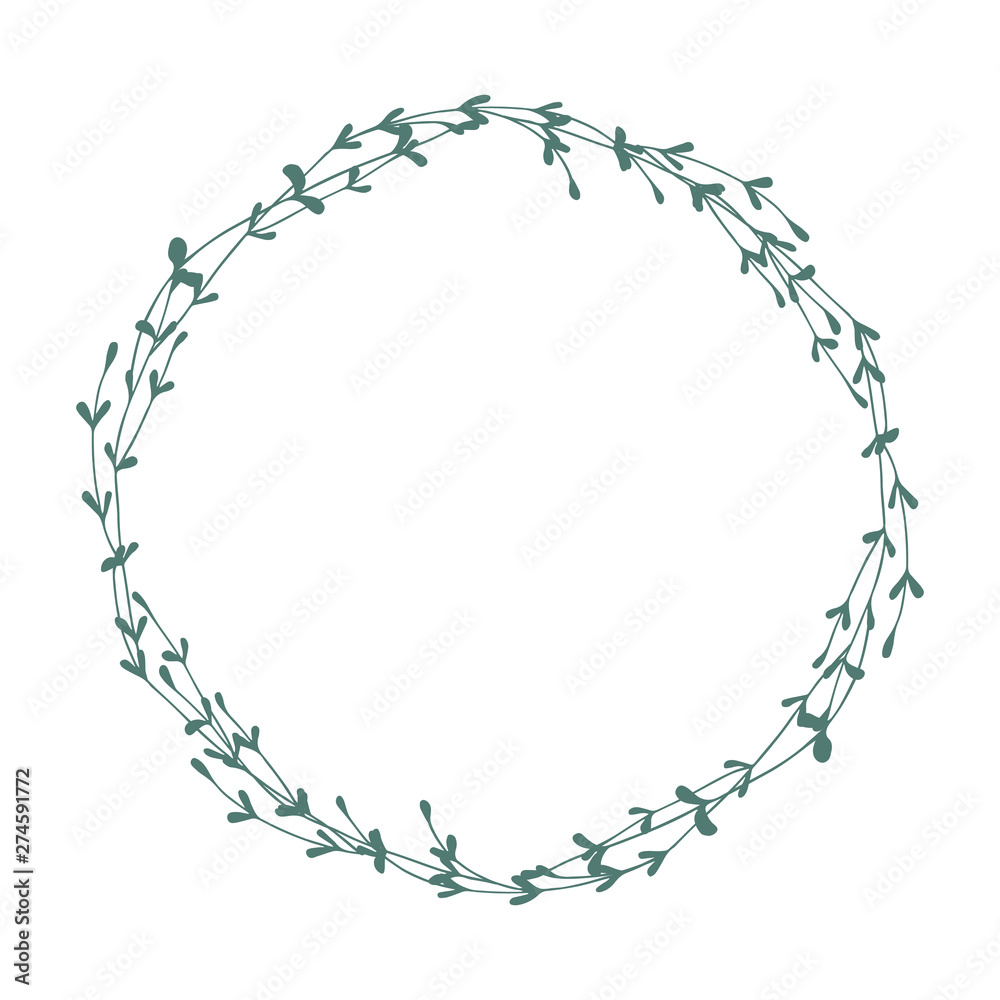 Green grass wreath on white background. Hand drawn vector illustration. Green grass wreath on white background. Hand drawn vector illustration.