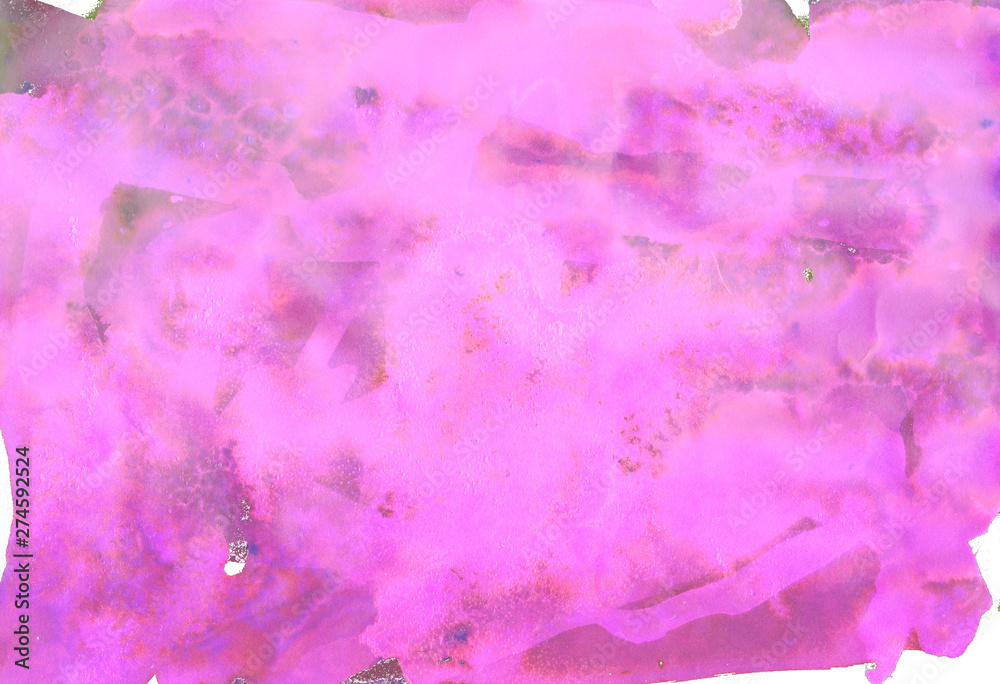 Pink and purple watercolor splash background. Paint stains with spots, blots, grains, splashes. Colorful  wallpaper.