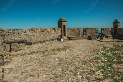 Courtyard with walls and rusty cannon at the Marvao Castle