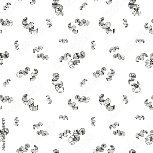 Sketch pasta pattern. Hand drawn seamless background with sketch style pasta and macaroni. Monochrome vector backdrop.