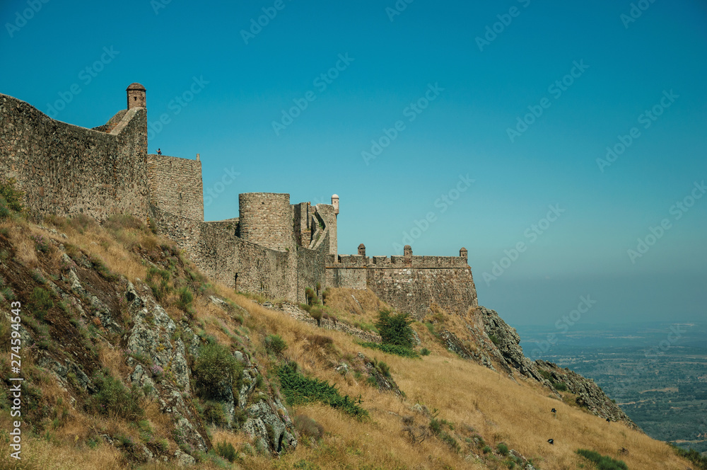 Walls and watchtowers over rocky ridge at the Marvao Castle