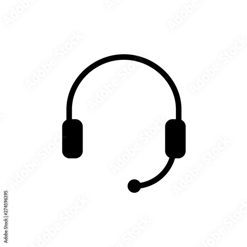 Headphones with microphone simple vector icon isolated on white
