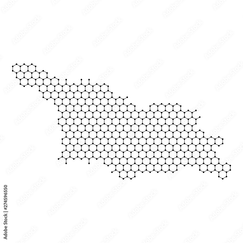Georgia country map from abstract futuristic hexagonal shapes, lines, points black, in the form of honeycomb or molecular structure. Vector illustration.