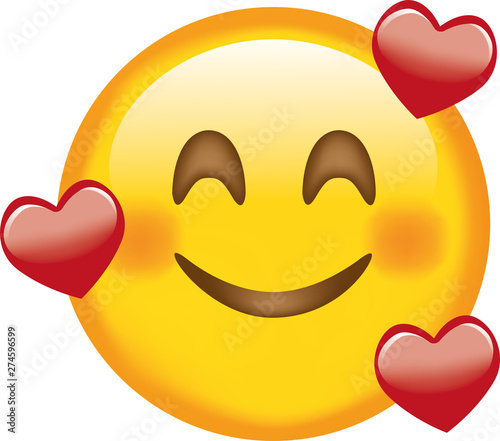 Face. Emoji. Smiling. Love. Cute emoticon isolated on white background.