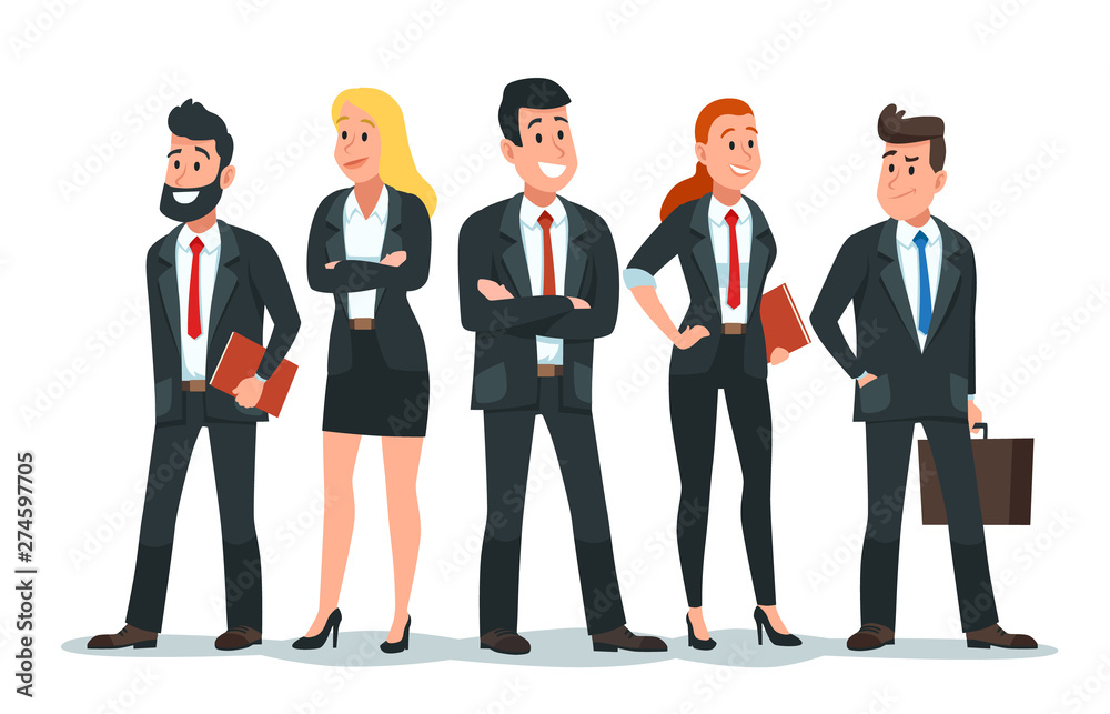 Business people team. Office teamwork, professional finance workers group and businessman characters. Salesman team, colleagues conference meeting or freelance businessman vector cartoon illustration