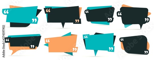 Quote in quotes. Remark frames, frame for idea and quotation template. Memo quotation frame, quote textbox or quoting commas dialog word tag. Vector isolated icons set