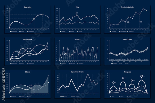 Data graphic charts. Maths coordinates graph, growth chart graphics and business infographic graphs. Data research chart, statistics graphics or diagram visualization bar vector illustration set