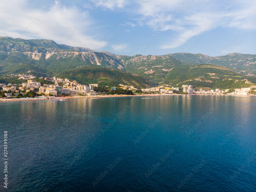 View of the villages of Rafailovici and Becici from the sea, Montenegro