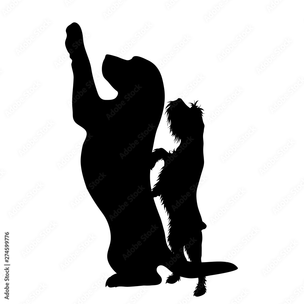 Vector silhouette of couple of dogs. Symbol of animal friends on white background. Vector silhouette of couple of dogs. Symbol of animal friends on white background.