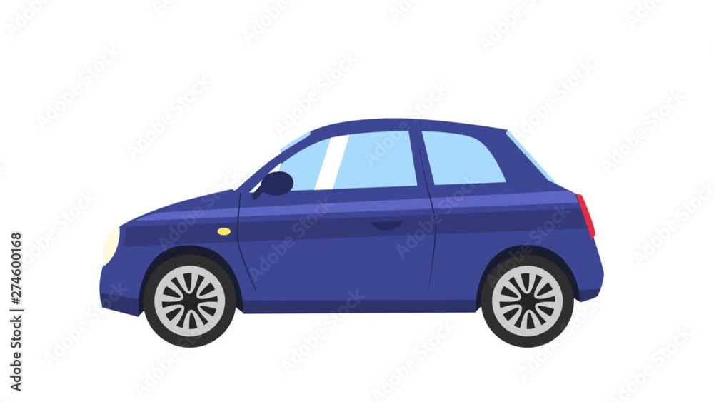 Cartoon isolated blue car flat animation side view Cartoon isolated blue car flat animation side view