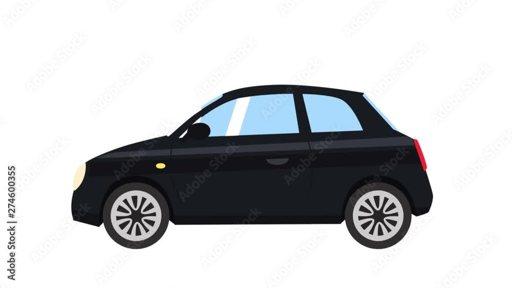 Cartoon isolated black car flat animation side view Cartoon isolated black car flat animation side view