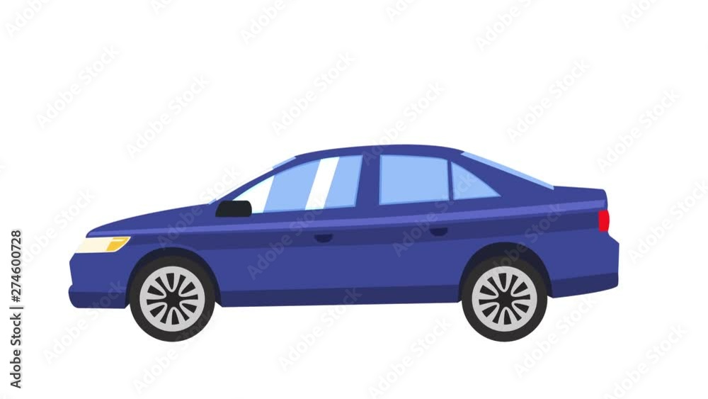 Cartoon isolated blue car flat animation side view