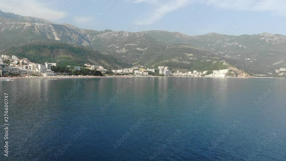 View of the villages of Rafailovici and Becici from the sea, Montenegro