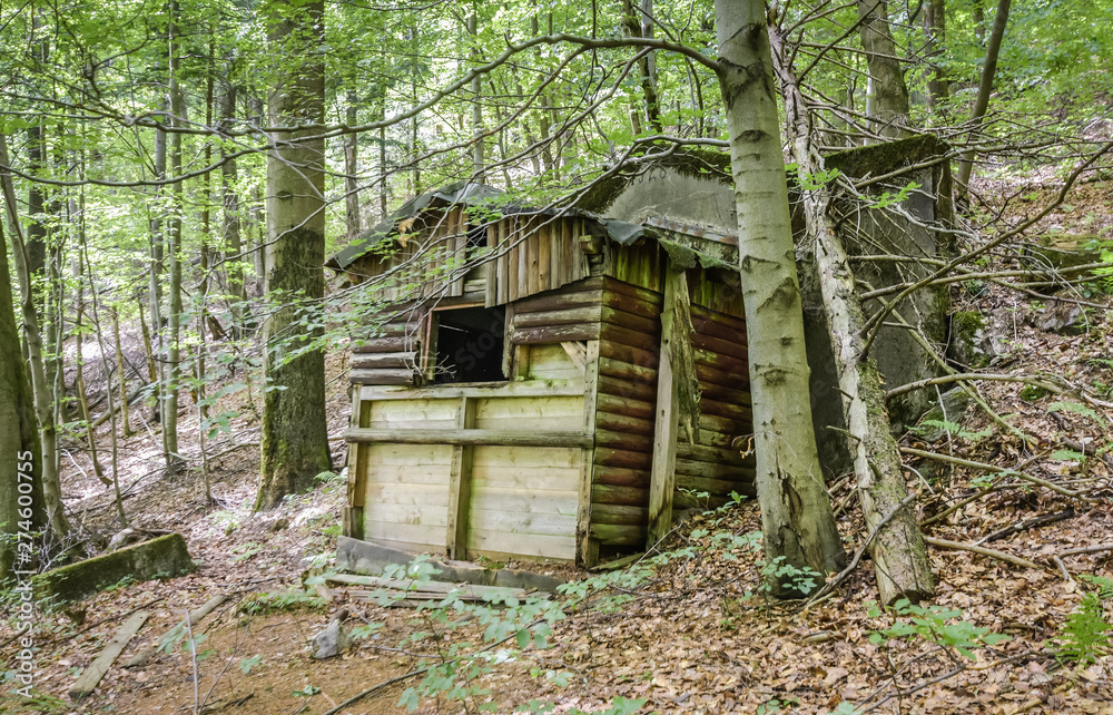 Mountain hut in the woods in very bad condition. Mountain hut in the woods in very bad condition.