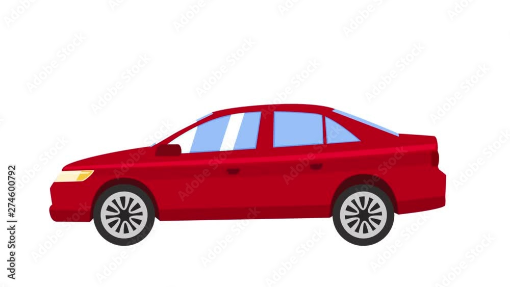 Cartoon isolated red car flat animation side view Cartoon isolated red car flat animation side view
