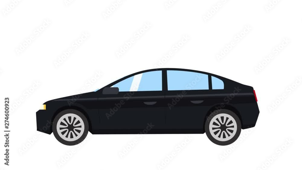 Cartoon isolated black car flat animation side view Cartoon isolated black car flat animation side view