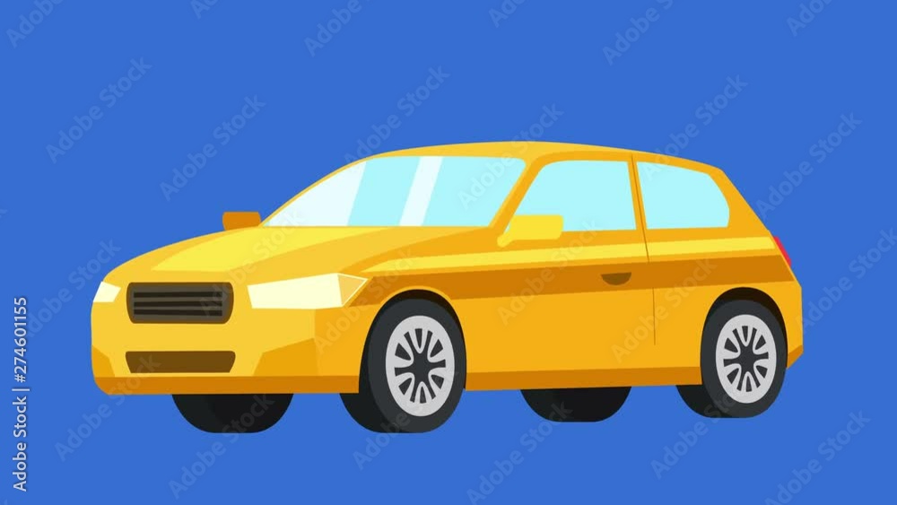 Cartoon isolated yellow car flat animation Cartoon isolated yellow car flat animation