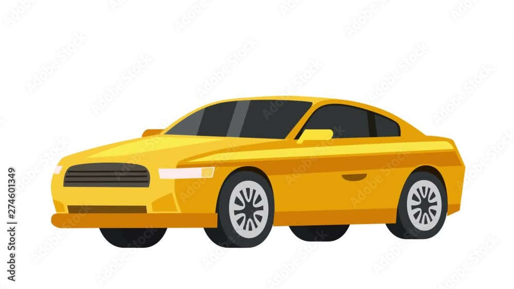Cartoon isolated yellow car flat animation Cartoon isolated yellow car flat animation