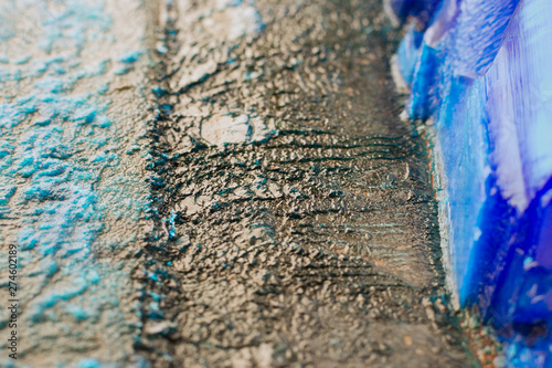 Fotografie Patina and crystals of blue vitriol on copper plates anodes of galvanic installation close-up