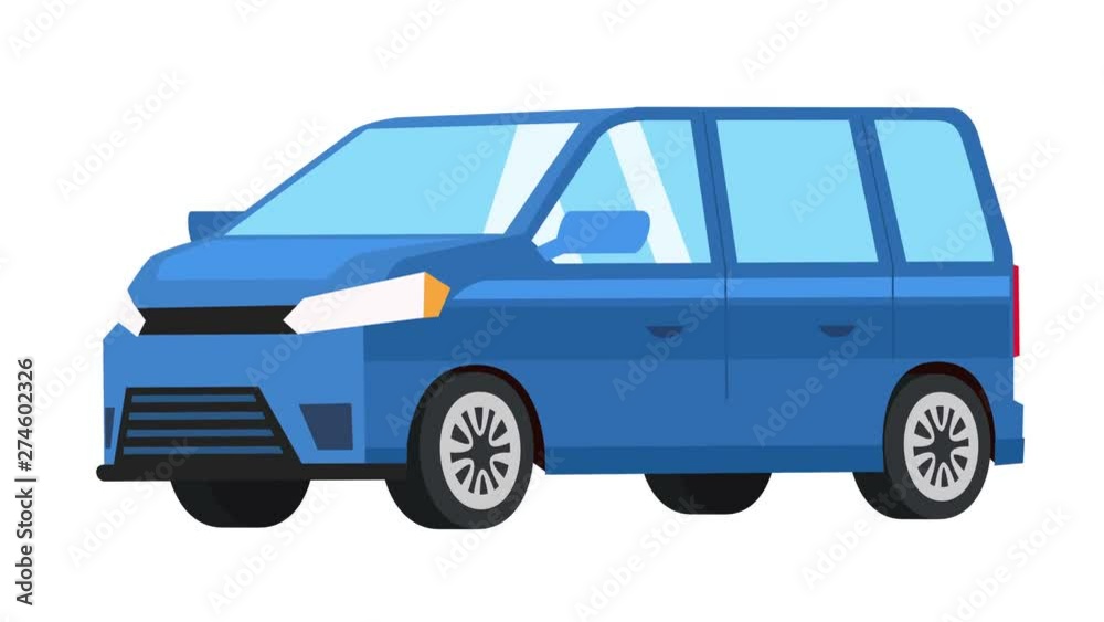 Cartoon isolated blue minibus car flat animation