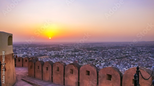 Sunset view of Jaipur city from Nahargarh Fort photo