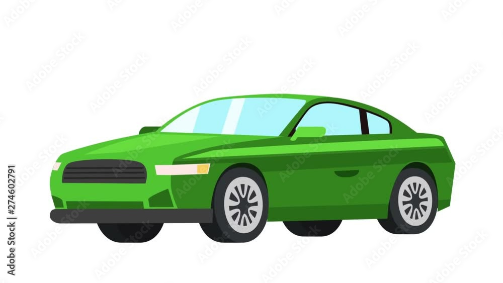 Cartoon isolated green car flat animation Cartoon isolated green car flat animation