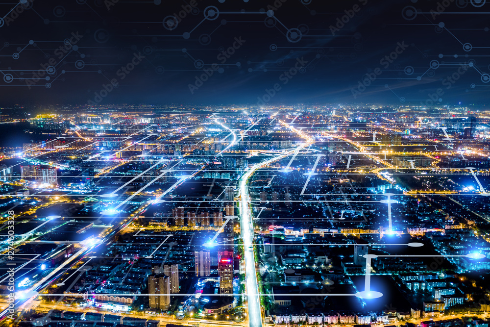 Fototapeta premium Modern city with wireless network connection concept