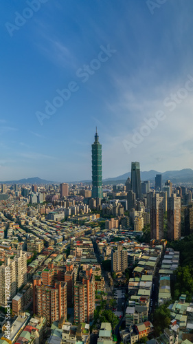 Horizontal Aerial view of Taipei cityscape in the morning
