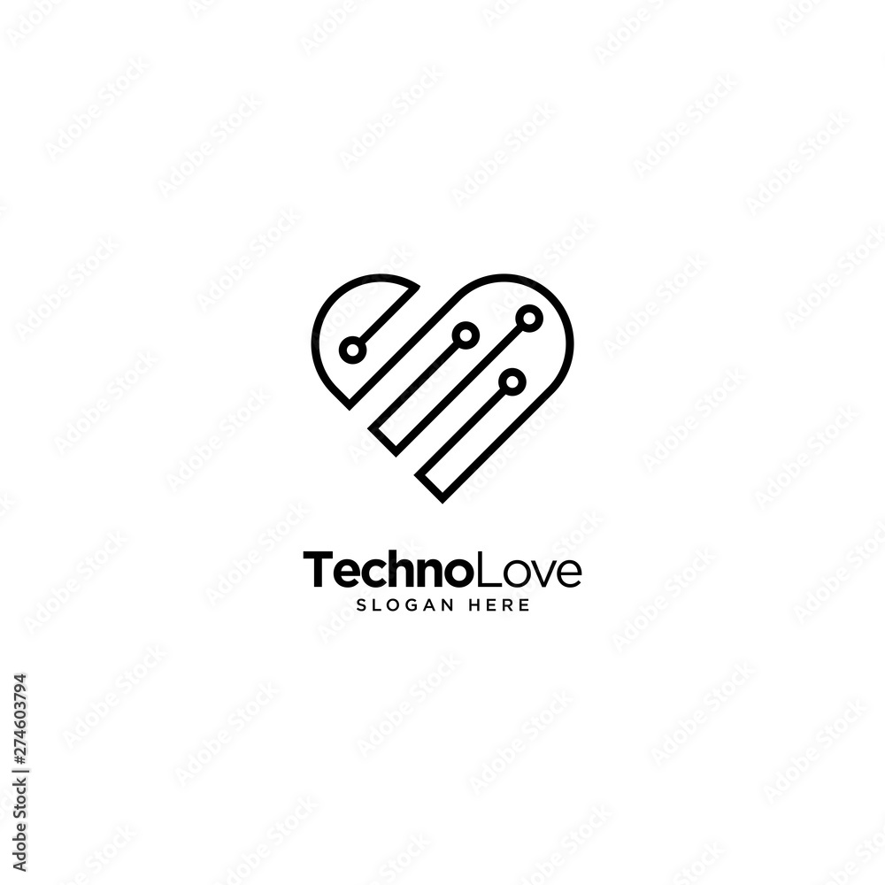 Technology Love Logo Outline monoline Technology Love Logo Outline monoline