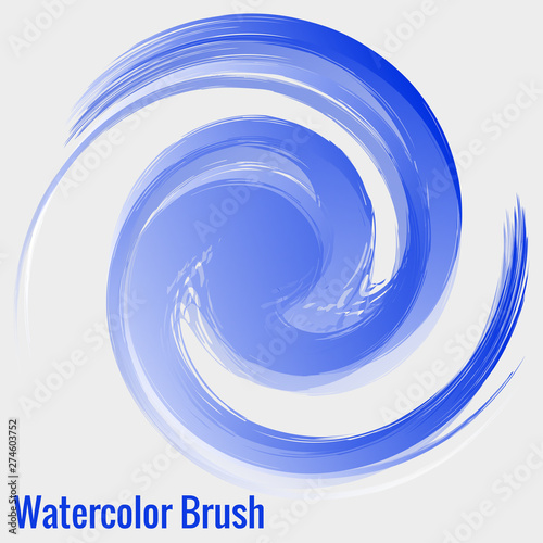 Watercolor blue brush with texture in circle. Vector illustration of banners for your text for advertising, posters, labels, web site.