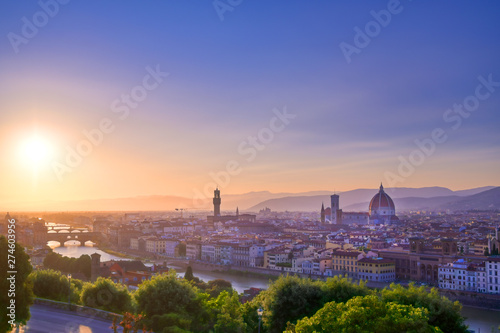 The sunset over Florence  capital of Italy   s Tuscany region.