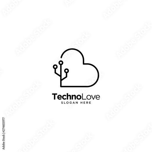 Technology Love Logo Outline monoline