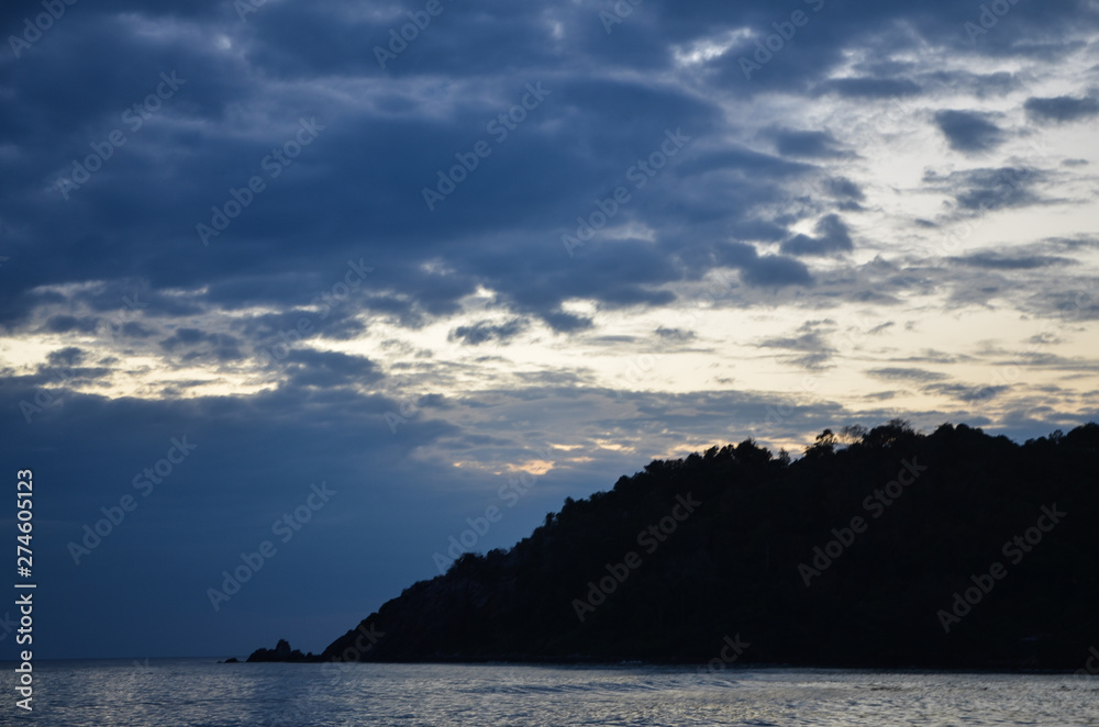 Mountains, trees, wind, sun, clouds