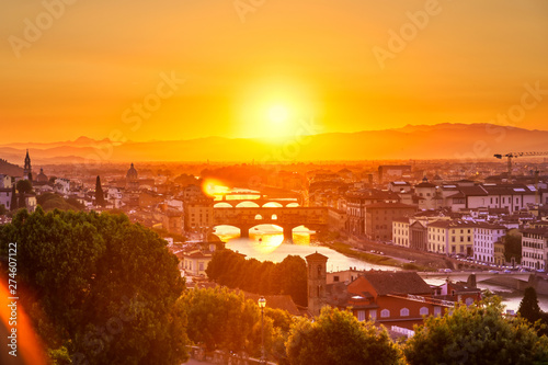 The sunset over Florence  capital of Italy   s Tuscany region.